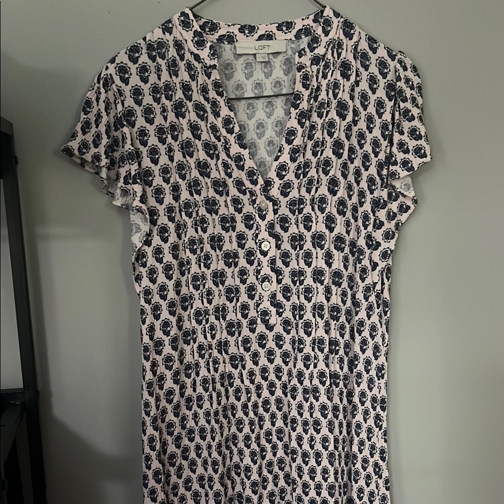 LOFT Pink Blue Floral Patterned Dress